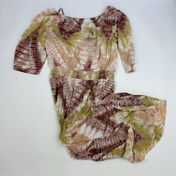 LASCANA By Venus Maxi Dress Tie Dye 3/4 Sleeve Boho Oversized Flowy Slits Sz L - Picture 15 of 16